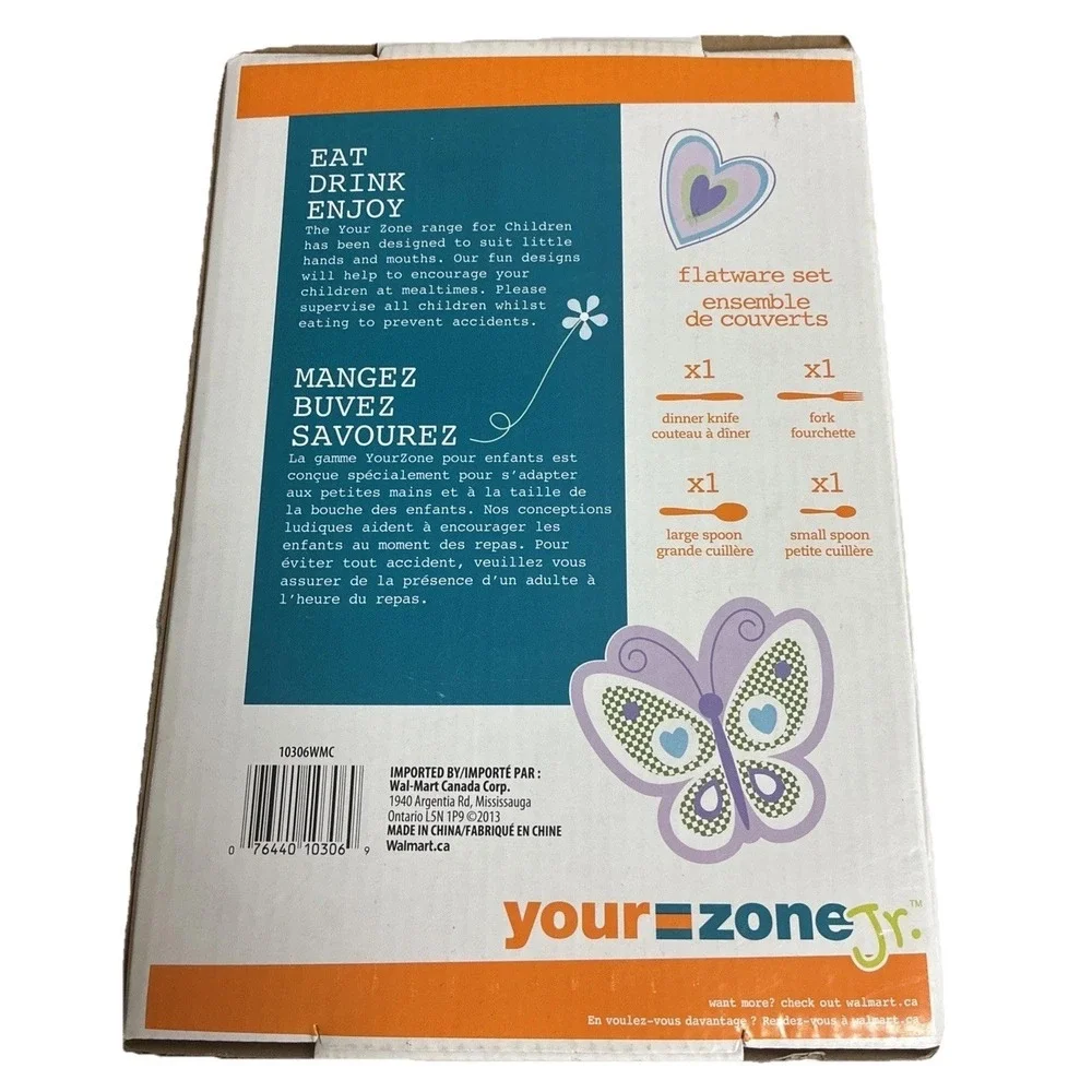 Your Zone Jr Kids Flatware Set Butterfly Stainless Steel 4‎ Pc NEW